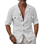 Men’s Linen Casual Shirt – Spring & Autumn Tailored Collar Button Pocket Top for Everyday Fashion