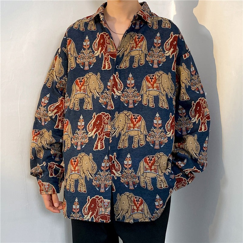 Loose Japanese-Style Retro Ethnic Long Sleeve Shirt – Autumn & Winter Cardigan for Youth Couples