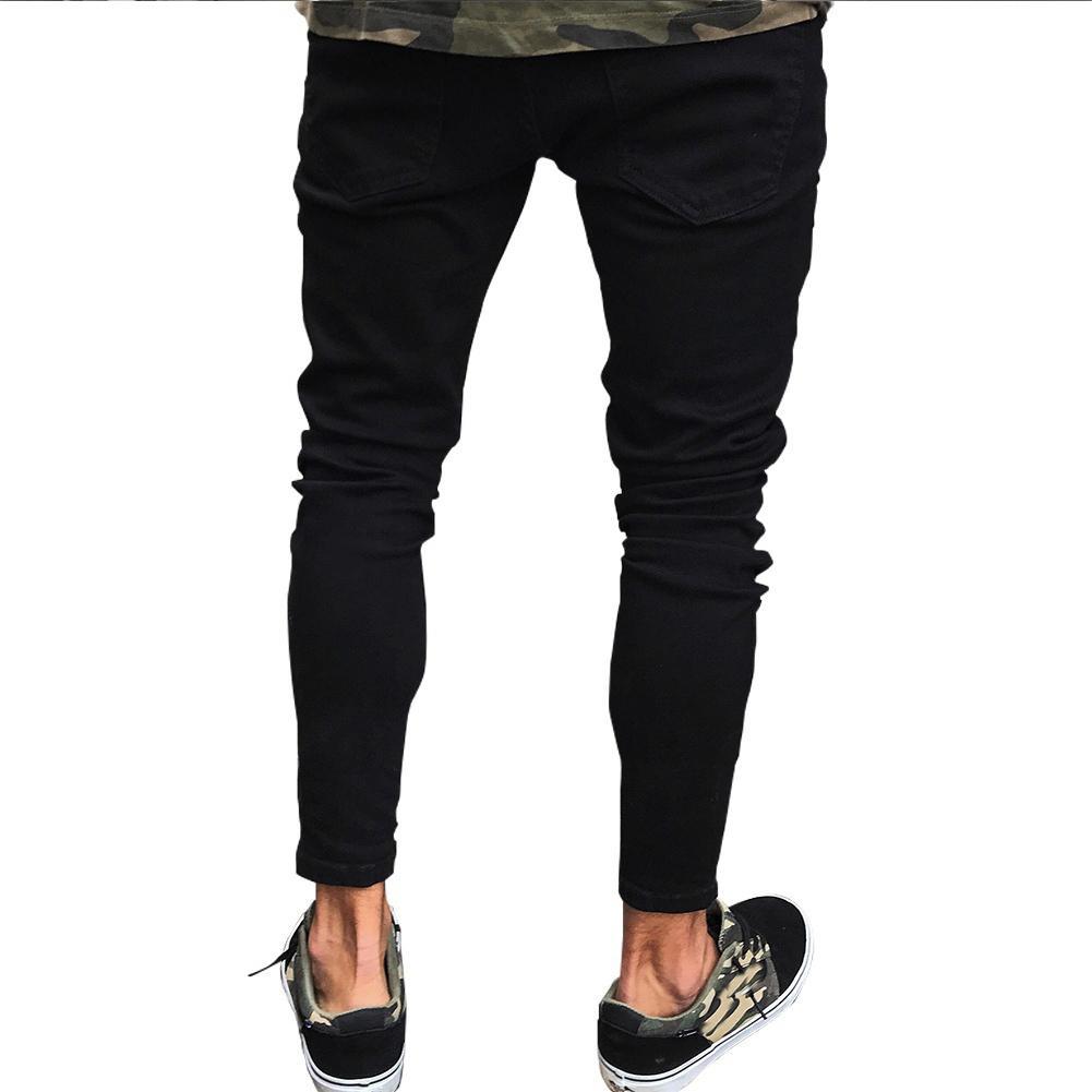 Men’s Pencil Jeans – Low Waist, High Elasticity Trousers with Distressed Look for Casual and Leisure Wear