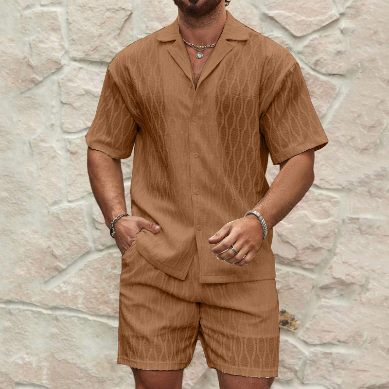 Men’s Summer Tracksuit Set – Casual Two-Piece Lapel Shirt & Shorts Outfit for Beach or Holiday Wear