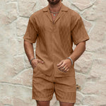 Men’s Summer Tracksuit Set – Casual Two-Piece Lapel Shirt & Shorts Outfit for Beach or Holiday Wear