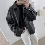 Men’s Korean Style PU Leather Baseball Jacket – Casual Loose-Fit Outerwear for Spring and Autumn