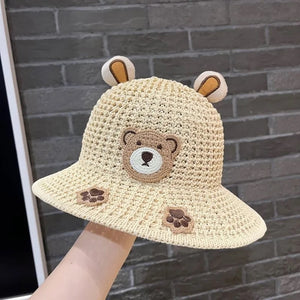 Bear Sun-Proof Straw Hat – Cute Baby Travel Sun Hat for Boys & Girls | Breathable, Windproof, Summer Sun Protection