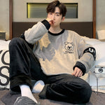 Men’s Coral Fleece Winter Pajamas – Thickened Flannel Lined Long-Sleeve Top & Trousers | Warm Homewear Suit