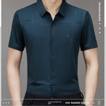 Men’s Seamless Short Sleeve Business Shirt – Lightweight Striped Summer Office Top for Smart Casual Style