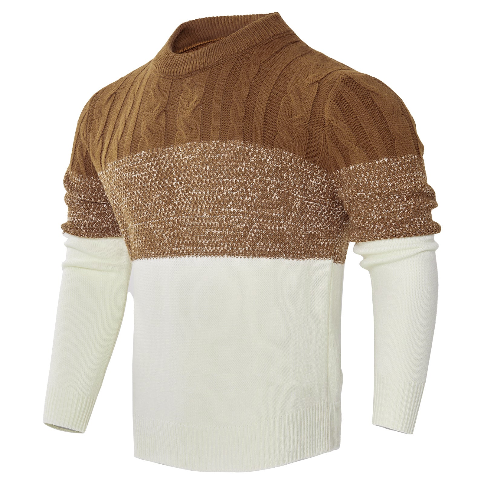Men's Color Block Cable Knit Sweater – Long Sleeve Pullover for Casual, Outdoor, and Daily Wear