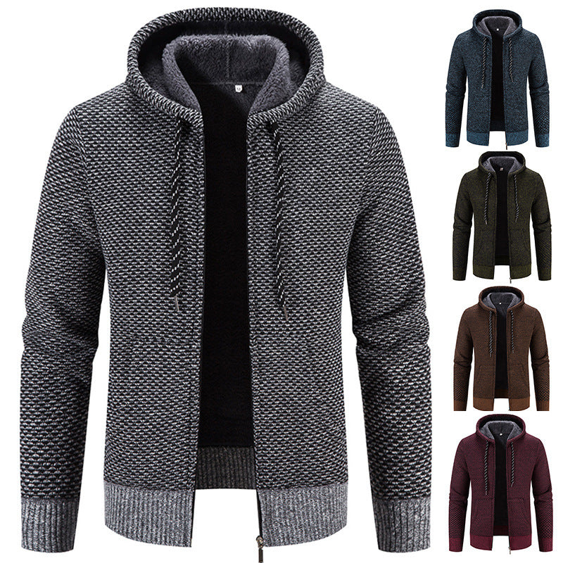 Men's Winter Coat – Zipper Hoodie with Drawstring, Thick Plush Lined Casual Slim-Fit Jacket for Plus Sizes