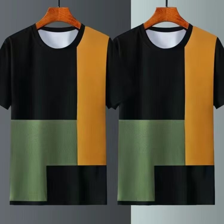 Summer Ice Silk Short Sleeve T-Shirt for Men – Lightweight Plaid Loose Fit Cooling Top