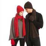 Men & Women Wool Hat Scarf Gloves Set – Thickened Knitted Winter Warm Three-Piece Set | Solid Color