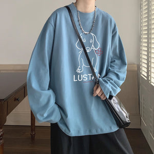 Cartoon Puppy Printed Long Sleeve T-shirt - Casual Loose Pullover for Autumn | Available in Multiple Colors