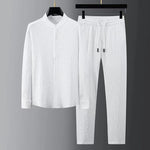 Men’s Casual Light Summer Suit – Striped Seersucker Shirt & Cropped Pants | Stand Collar Cotton Summer Outfit