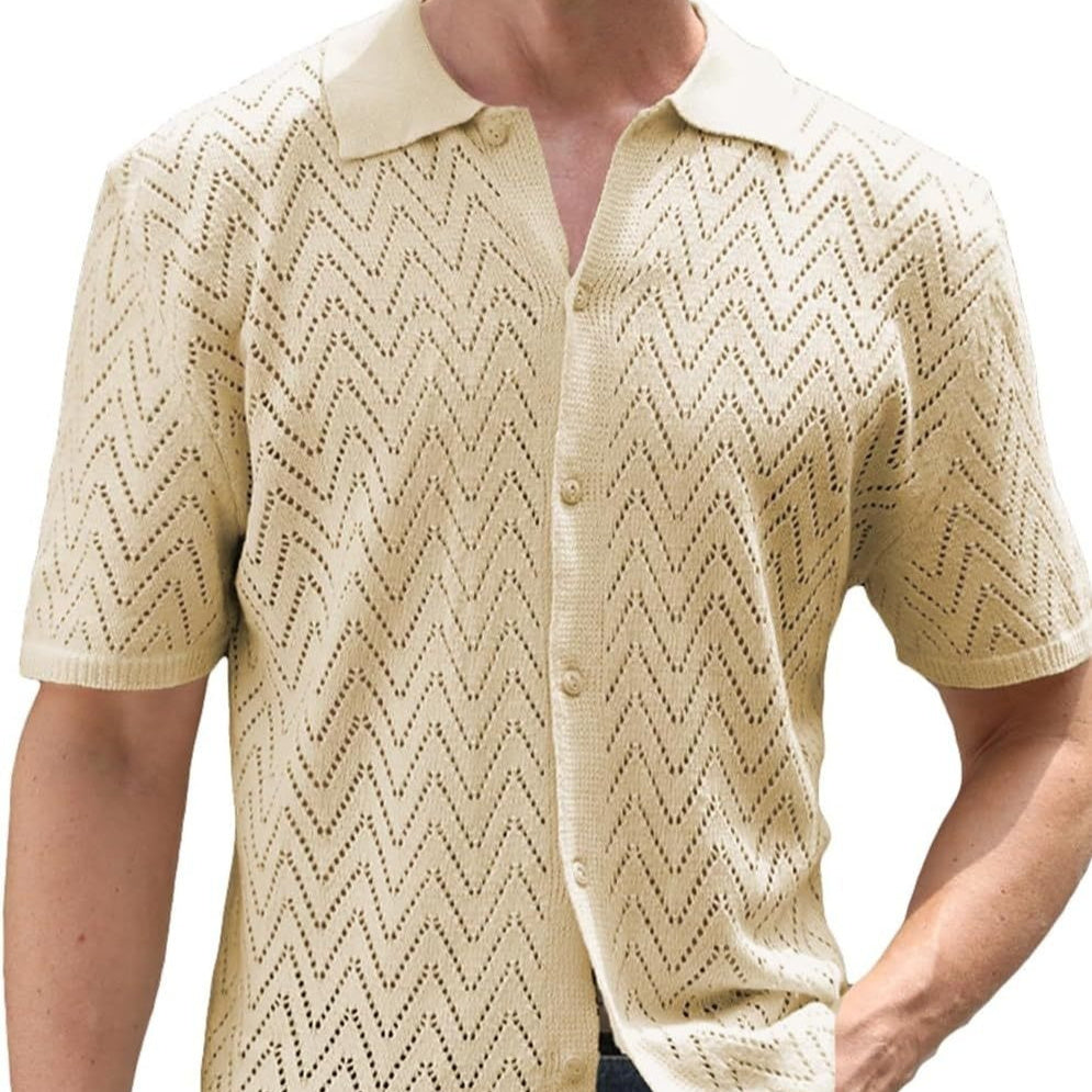 Men’s Summer Hollow Leisure Shirt – Lightweight Short Sleeve Non-Iron Casual Top in Multiple Colors