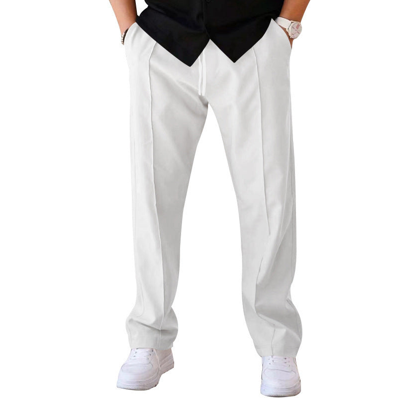 Men’s Sports Casual Trousers – Loose Straight Pants with Drawstring, Comfortable Waffle Fabric for Everyday Wear
