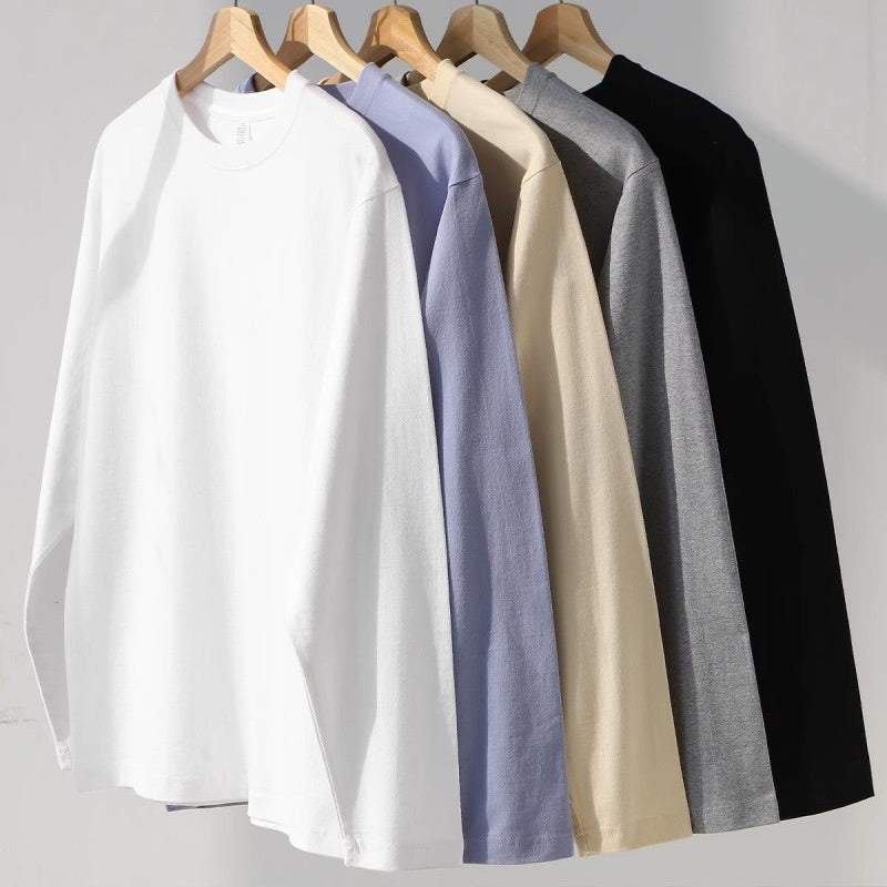 Men’s Early Autumn Western Style Base Shirt – Solid Color Cotton Long Sleeve Casual Top