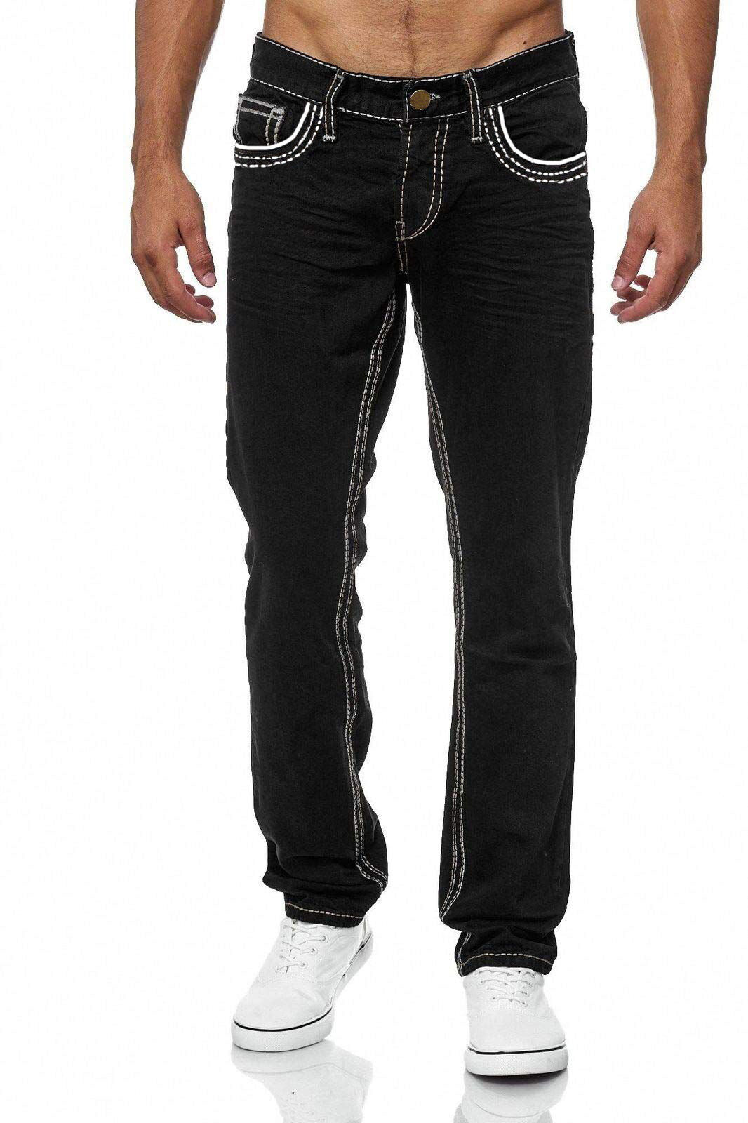 Men’s Straight Jeans with Pockets – Business Casual Daily Streetwear Cotton Trousers