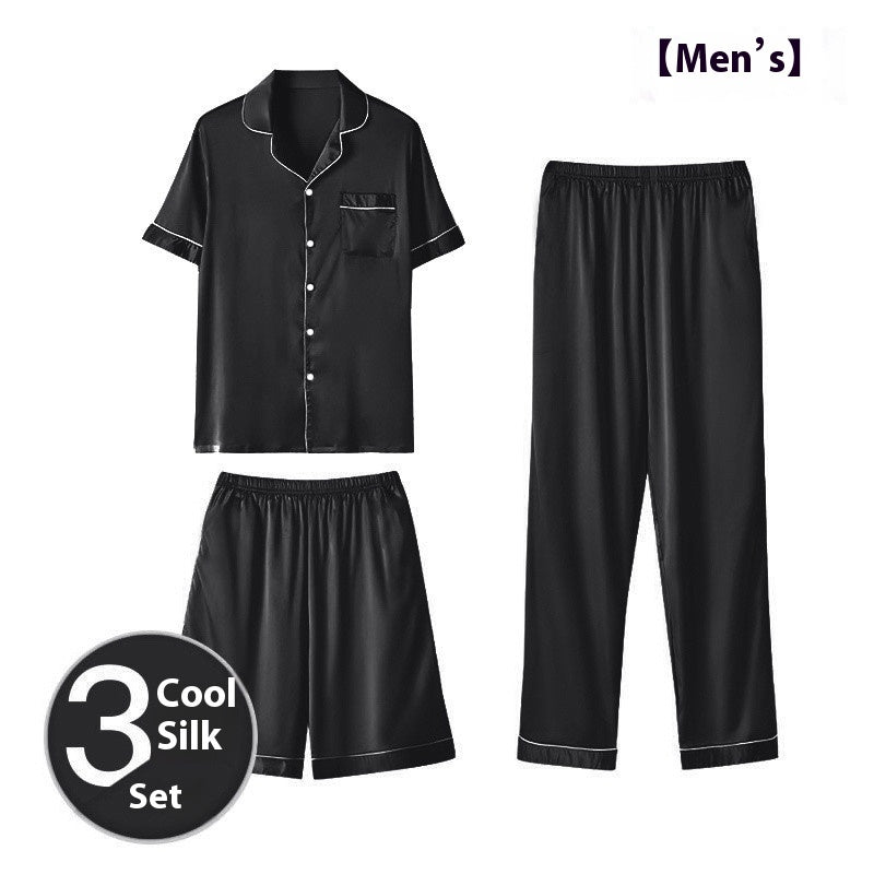 Men’s Ice Silk Homewear Three-Piece Suit – Lightweight Pajamas with Shorts and Trousers for Comfortable Relaxation