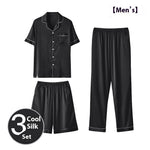 Men’s Ice Silk Homewear Three-Piece Suit – Lightweight Pajamas with Shorts and Trousers for Comfortable Relaxation