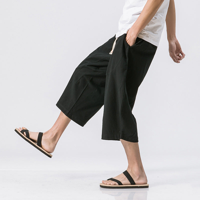 Men’s Chinese Style Cotton Harem Pants – Loose-Fit Casual Baggy Trousers, Drawstring Waist, Summer Streetwear, Sizes M-5XL