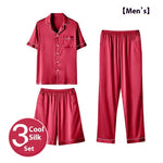 Men’s Ice Silk Homewear Three-Piece Suit – Lightweight Pajamas with Shorts and Trousers for Comfortable Relaxation