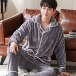 Men’s Coral Fleece Cardigan Pajamas – Long Sleeve Homewear Set, Warm and Comfortable for Winter and All Seasons