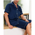 Men's Summer Satin Lapel Homewear Set – Thin Breathable Short-Sleeved Sleepwear Suit for Cool Comfort