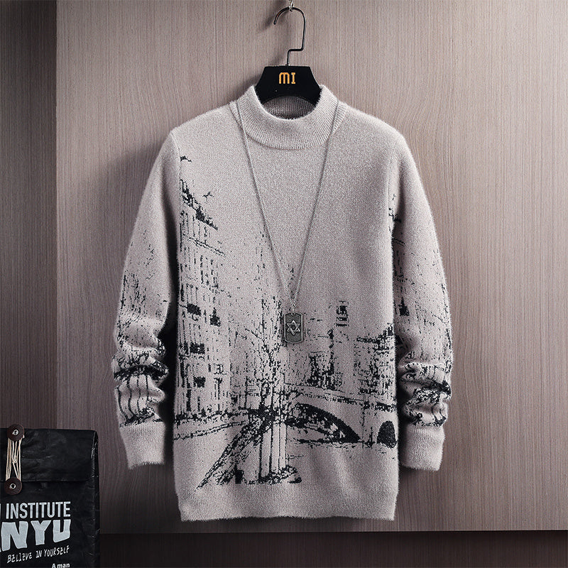 Men’s Autumn & Winter Round Neck Pullover – Thick Long Sleeve Slim Fit Korean Style Sweater