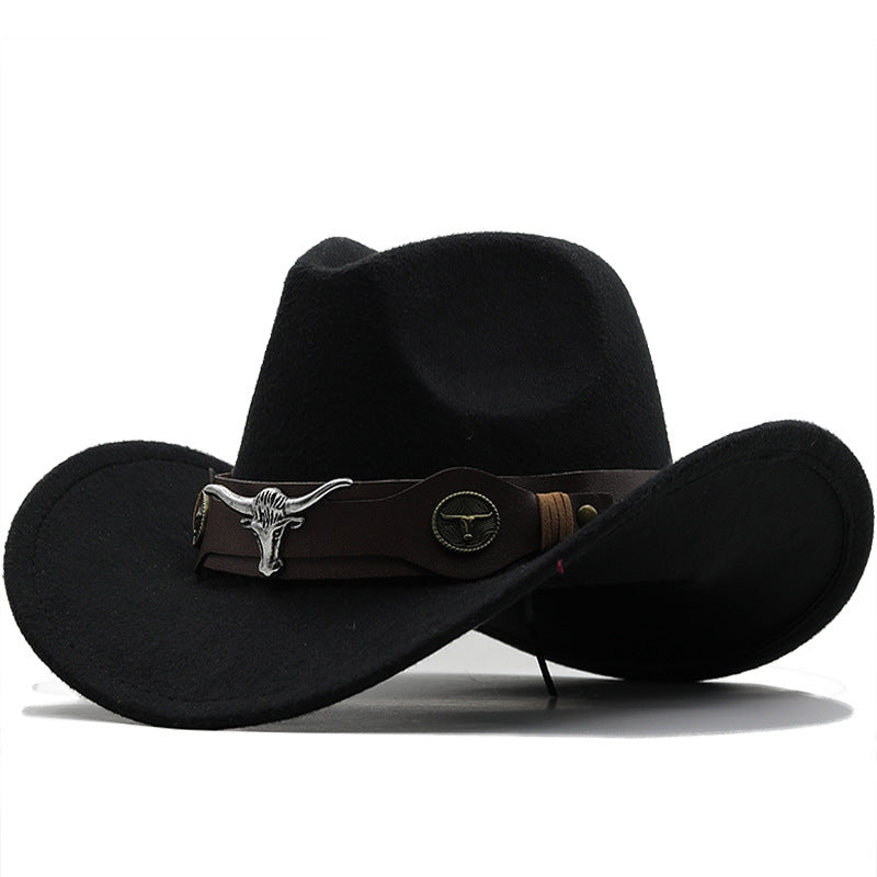 Fashion Woolen Western Denim Top Hat – Sun Protection Hat | Polyester, Stylish Outdoor Cap, Casual Streetwear, Adjustable M Size