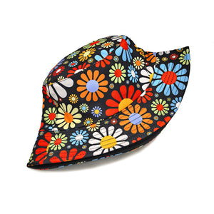 Colorful Flowers Bucket Hat – Retro Sun Hat | Polyester, Breathable, Sun Protection, Casual Outdoor Hat for Men & Women