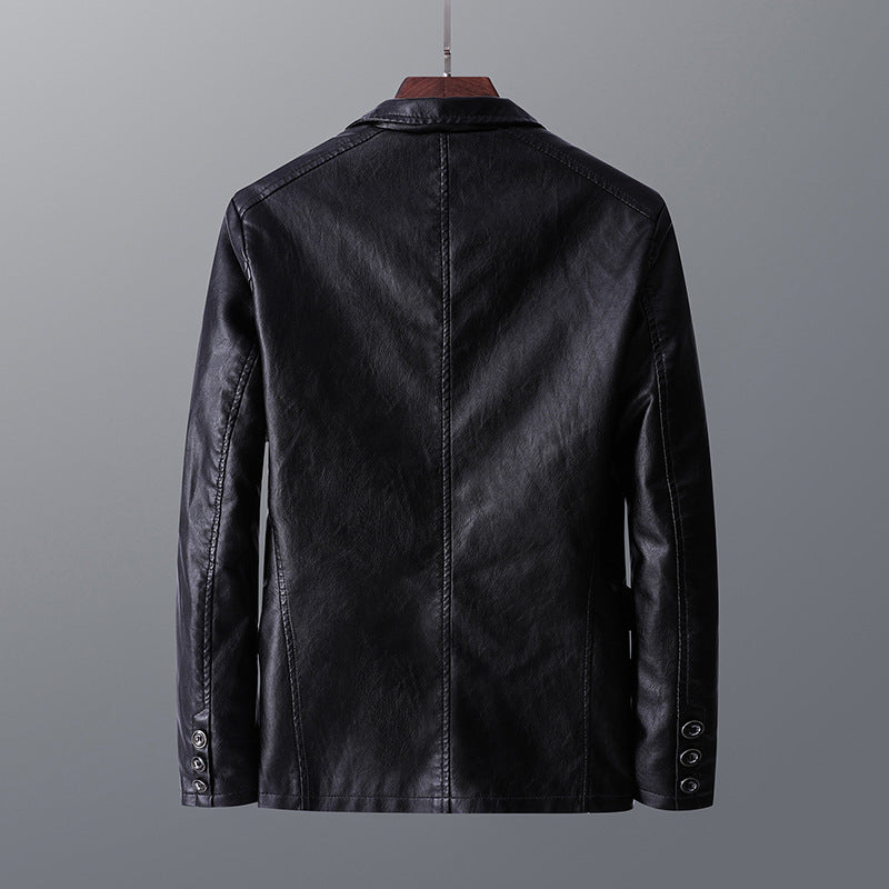 Leather Men's Autumn and Winter Jacket – Thin Lapel PU Coat with Pockets & Classic Style