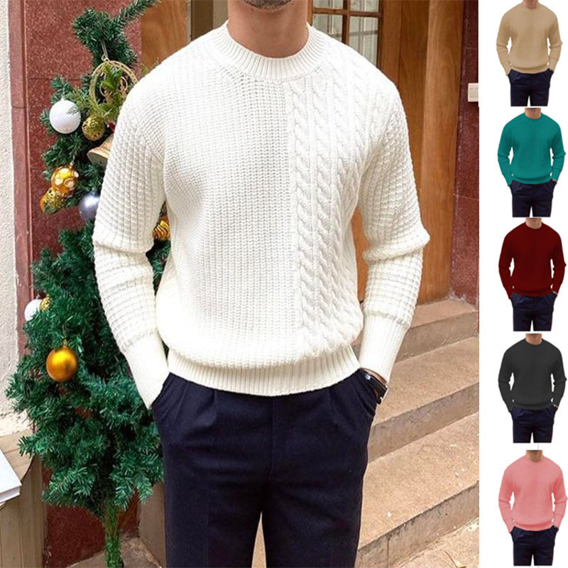 Men’s Knitted Sweater – Twisted String Design Pullover, Thick Woolen Yarn, Casual Fashion Top