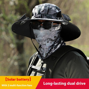 Outdoor Wide Brim Sun Hat With Solar Fan – USB Charging, Adjustable, Breathable, Waterproof, Windproof, Summer Fishing Hat