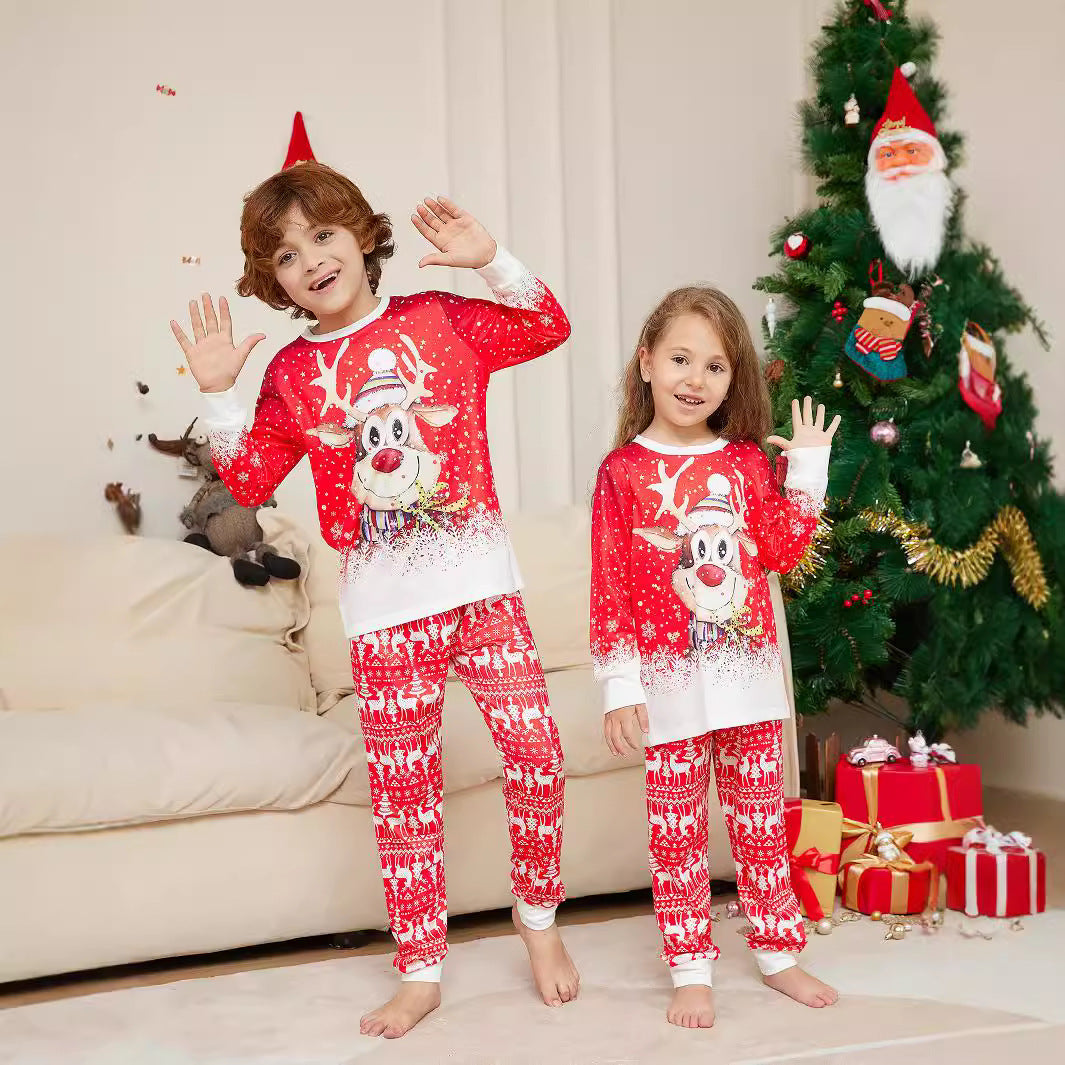 Cartoon Deer Snowflake Family Dress – Cute Random Print Pajamas | European & American Style Parent-Child Outfit