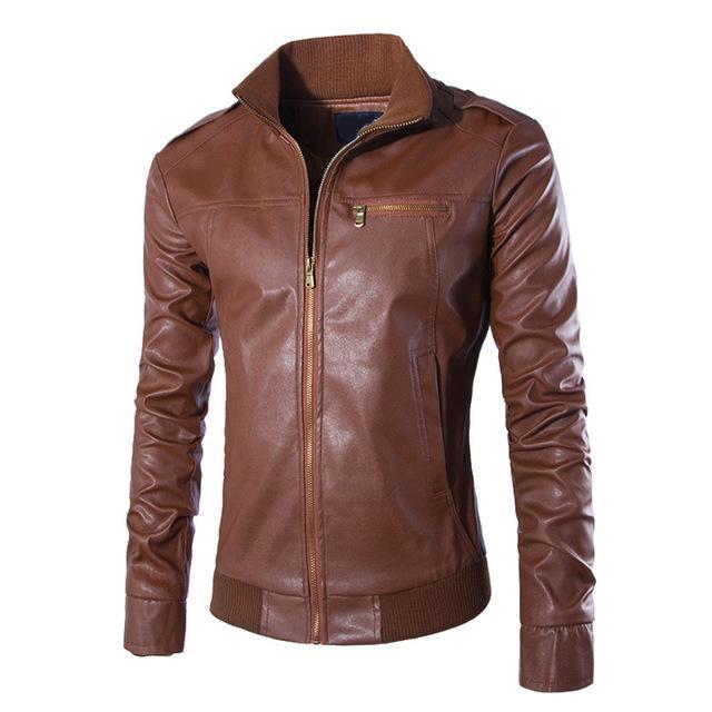 Men’s Motorcycle Leather Jacket – Stylish PU Leather Biker Coat with Polyester Lining