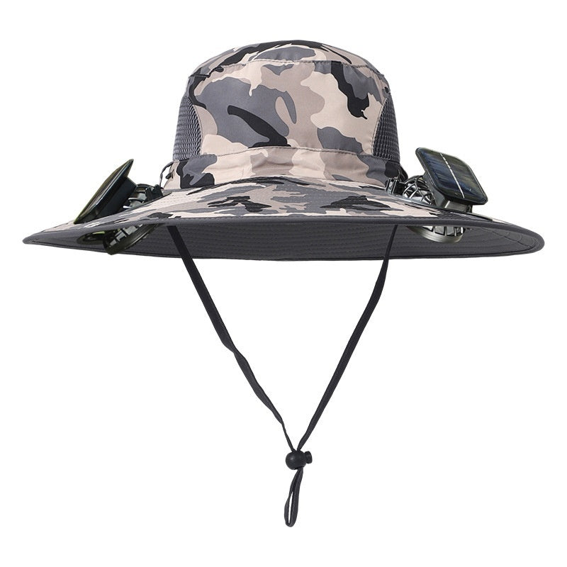 Outdoor Wide Brim Sun Hat With Solar Fan – USB Charging, Adjustable, Breathable, Waterproof, Windproof, Summer Fishing Hat