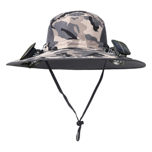 Outdoor Wide Brim Sun Hat With Solar Fan – USB Charging, Adjustable, Breathable, Waterproof, Windproof, Summer Fishing Hat