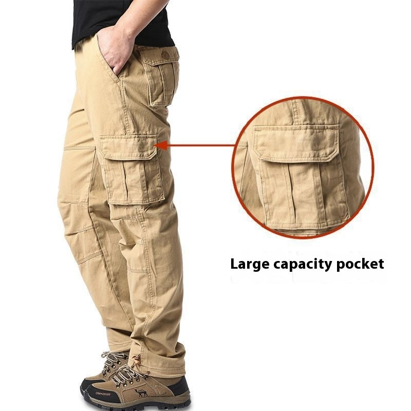 Men's Multi-pocket 100% Cotton Cargo Pants – Plus Size Workwear Trousers for Daily & Outdoor Use