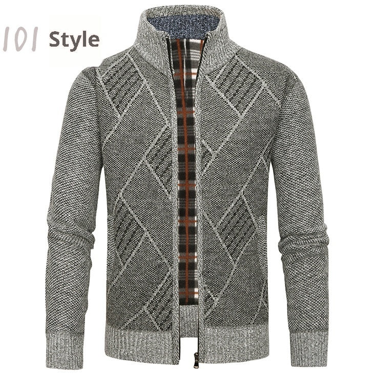 Fashion Men's Zipper Cardigan Sweater – Stand Collar Cotton Blend Thick Outerwear for Men