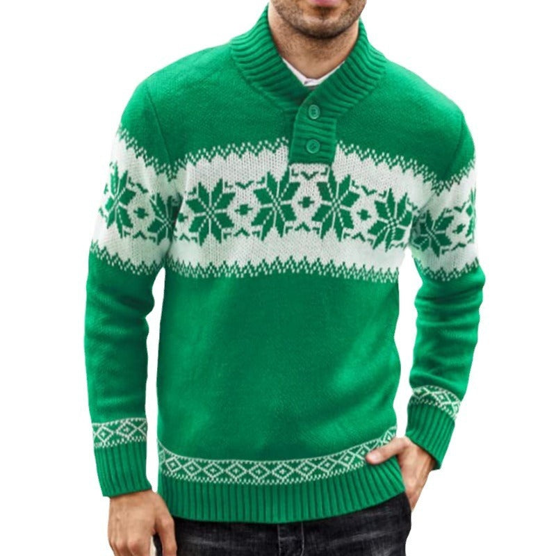 Men's Christmas Jacquard Pullover Sweater – Winter Thick Knitwear, Long Sleeve Casual Fashion Top