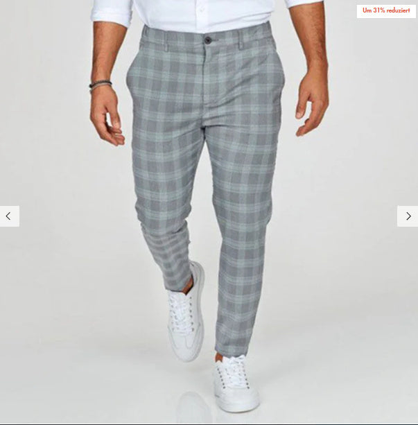 Plaid Print Pants Men's Casual Trousers – Lightweight Loose Fit Workwear Pants for Daily Comfort