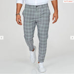 Plaid Print Pants Men's Casual Trousers – Lightweight Loose Fit Workwear Pants for Daily Comfort