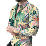 Men’s Casual Long Sleeve Floral Shirt – Lightweight Printed Cardigan Style Lapel Top for Daily Wear
