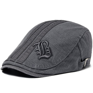 Men’s Letter Beret – Breathable Cotton Sun Hat | Adjustable Flat Top, English Letter Design, Spring Sun Protection