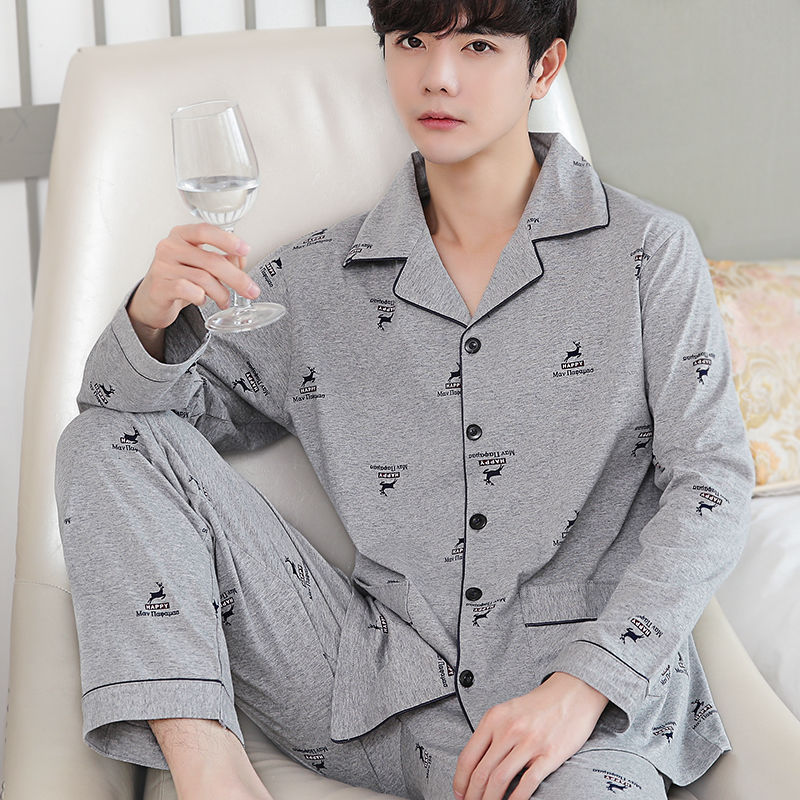 Men’s Cotton Long-Sleeve Pajama Set – Loose Trousers & Top | Comfortable Autumn and Winter Homewear for Men
