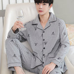 Men’s Cotton Long-Sleeve Pajama Set – Loose Trousers & Top | Comfortable Autumn and Winter Homewear for Men