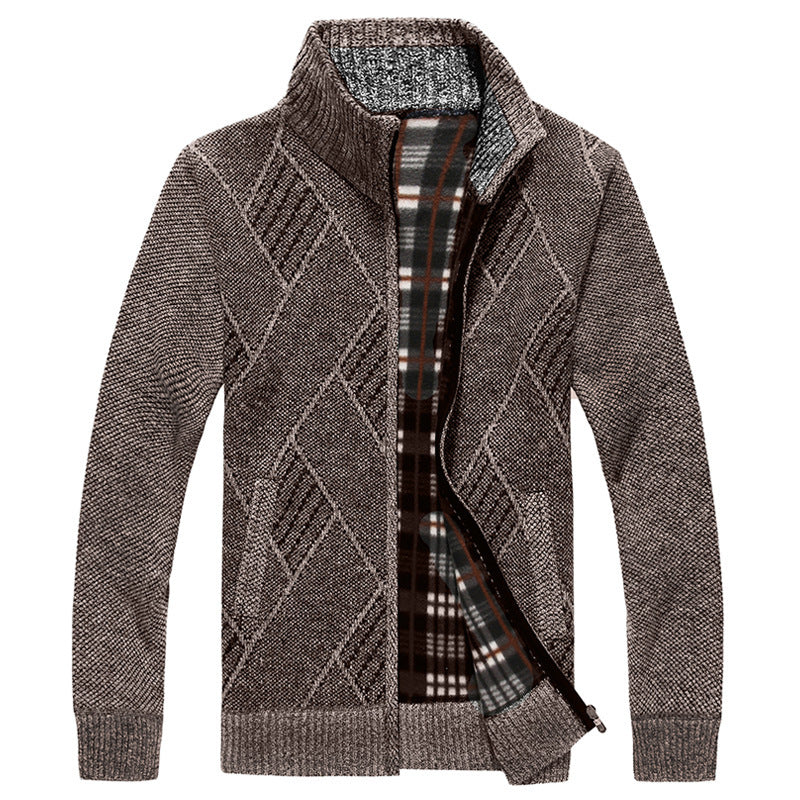 Fashion Men's Zipper Cardigan Sweater – Stand Collar Cotton Blend Thick Outerwear for Men