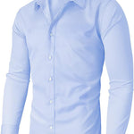 Men’s Full Elastic Long Sleeve Shirt – Simple Solid Color Stretch Cardigan for Daily Wear