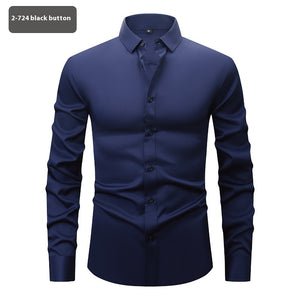 Men’s Long Sleeve Stretch Shirt – Fashionable Solid Color Loose Fit Top for Casual & Daily Wear