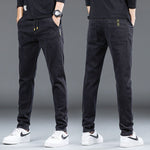 Denim Stretch Casual Men's Cropped Trousers Thin Lightweight Polyester Mid Waist Elastic Pants