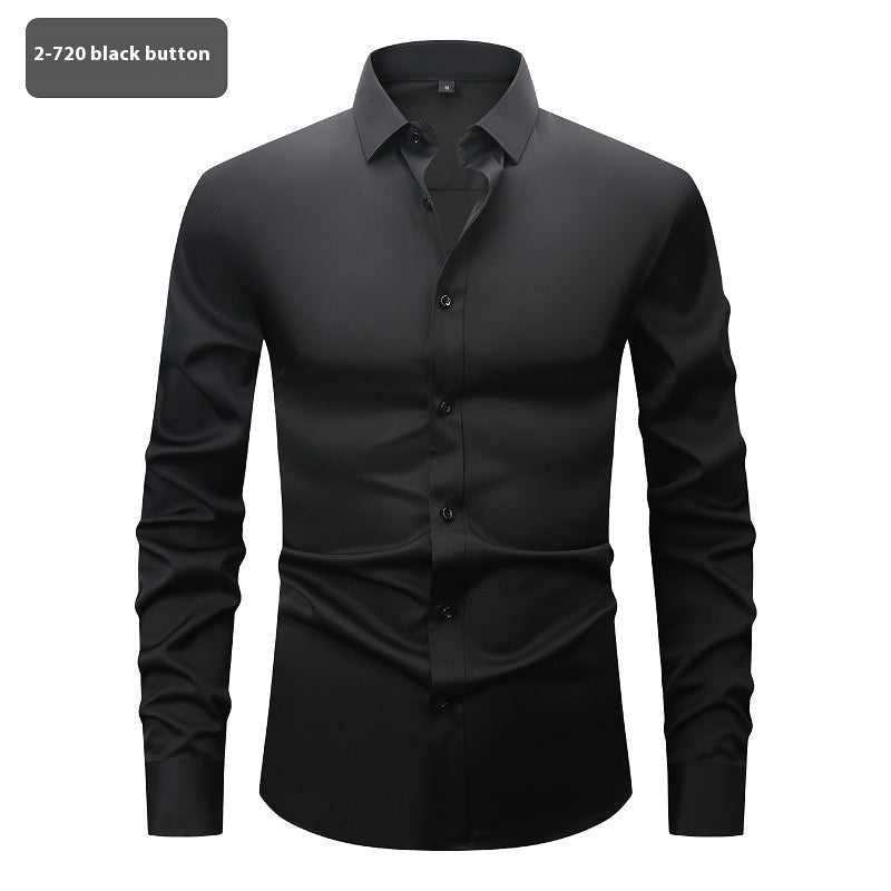 Men’s Long Sleeve Stretch Shirt – Fashionable Solid Color Loose Fit Top for Casual & Daily Wear
