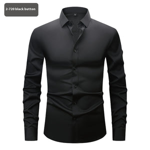 Men’s Long Sleeve Stretch Shirt – Fashionable Solid Color Loose Fit Top for Casual & Daily Wear